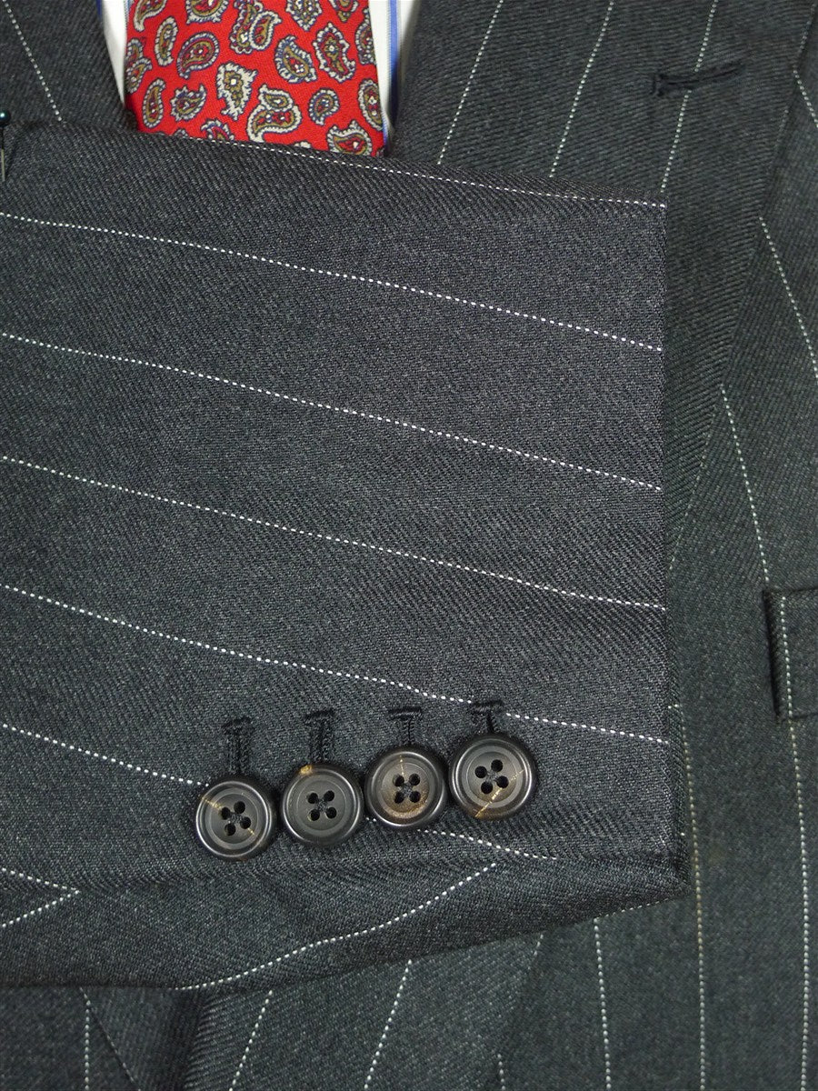 25/1075 superb 2000 dege & skinner savile row bespoke heavyweight grey pin-stripe d/b worsted suit 45 regular w/ 2 pair trs