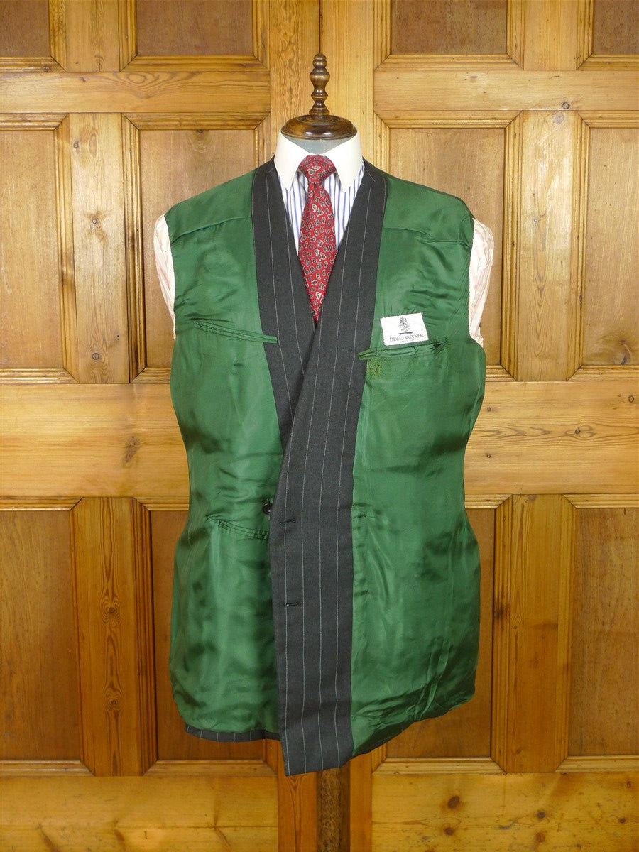 25/1075 superb 2000 dege & skinner savile row bespoke heavyweight grey pin-stripe d/b worsted suit 45 regular w/ 2 pair trs