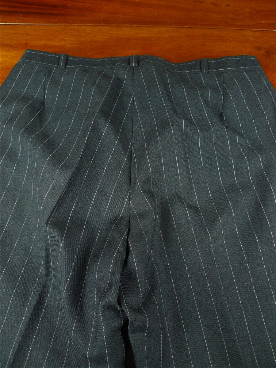 25/1075 superb 2000 dege & skinner savile row bespoke heavyweight grey pin-stripe d/b worsted suit 45 regular w/ 2 pair trs