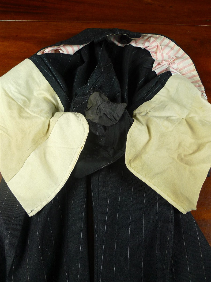 25/1075 superb 2000 dege & skinner savile row bespoke heavyweight grey pin-stripe d/b worsted suit 45 regular w/ 2 pair trs