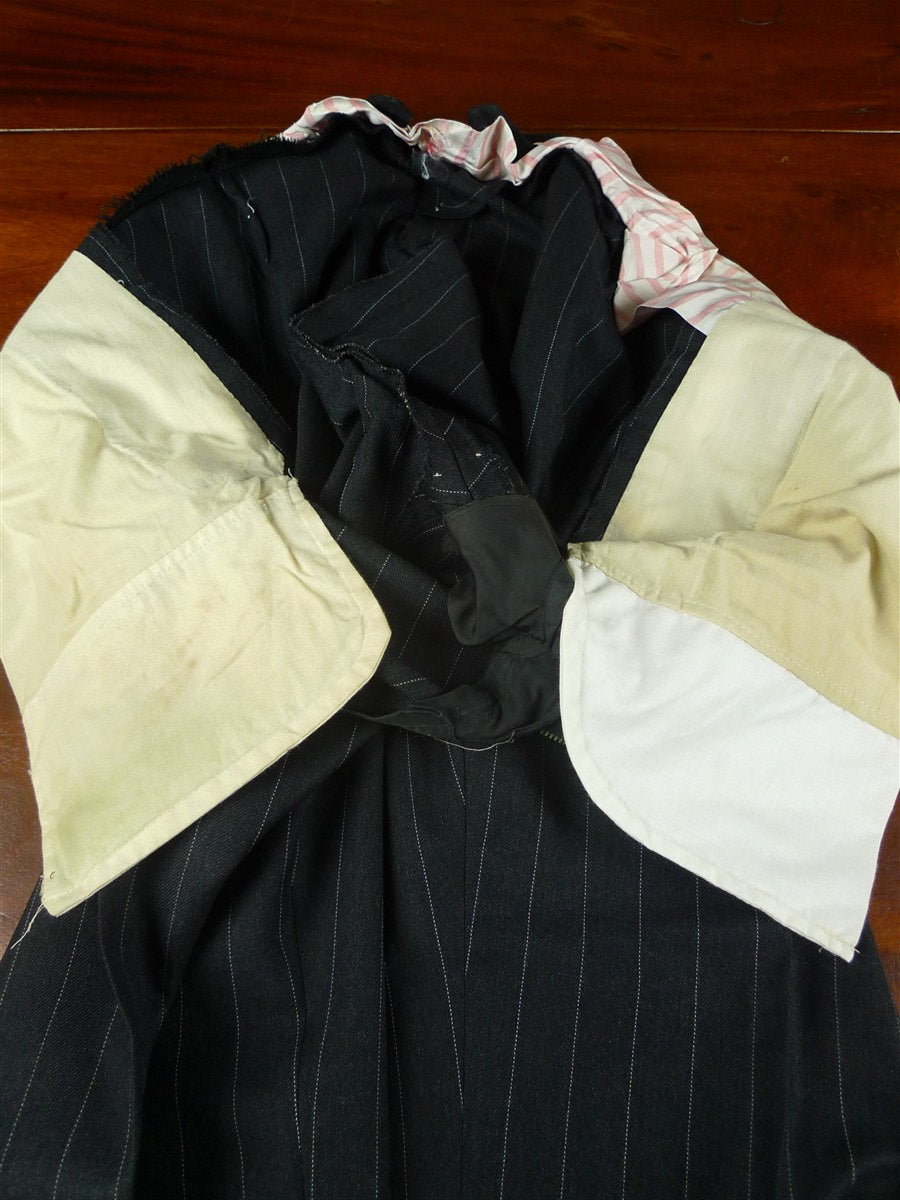 25/1075 superb 2000 dege & skinner savile row bespoke heavyweight grey pin-stripe d/b worsted suit 45 regular w/ 2 pair trs