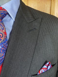 25/1076 near immaculate 2006 dege & skinner savile row bespoke heavyweight grey herringbone d/b worsted suit 45-46 regular w/ 2 pair trs