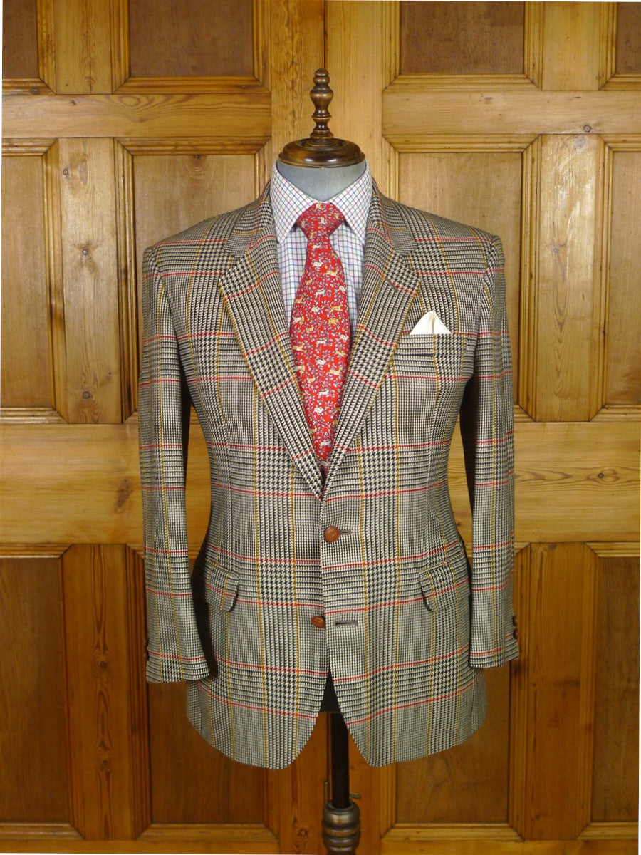 25/1069 immaculate vintage daks glen check wool sports jacket blazer w/ leather buttons 41 short