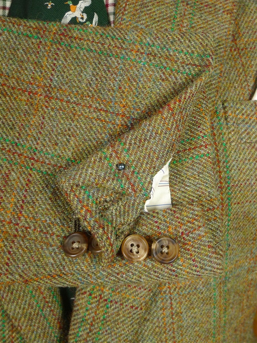 25/1080 exceptional vintage savile row bespoke green wp check tweed country suit 42 regular