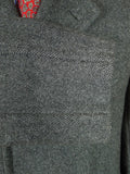 25/1084 beautiful 1940s 1950s vintage heavyweight grey herringbone wool overcoat w/ large patch pockets 40
