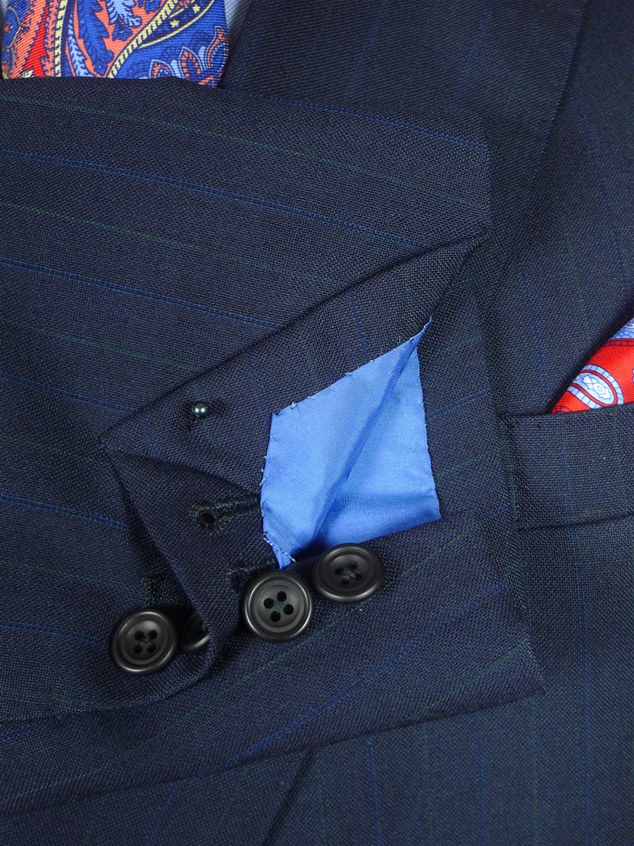 25/1078 superb 2006 dege & skinner savile row bespoke navy blue  pin-stripe d/b wool & mohair suit 46 regular