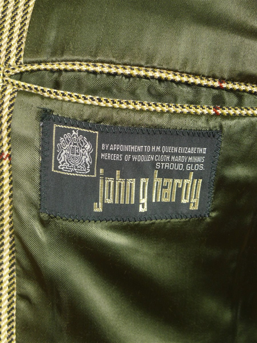 25/1067 vintage heavyweight john g hardy alsport cloth tweed hacking jacket w/ ghillie collar 37-38 regular