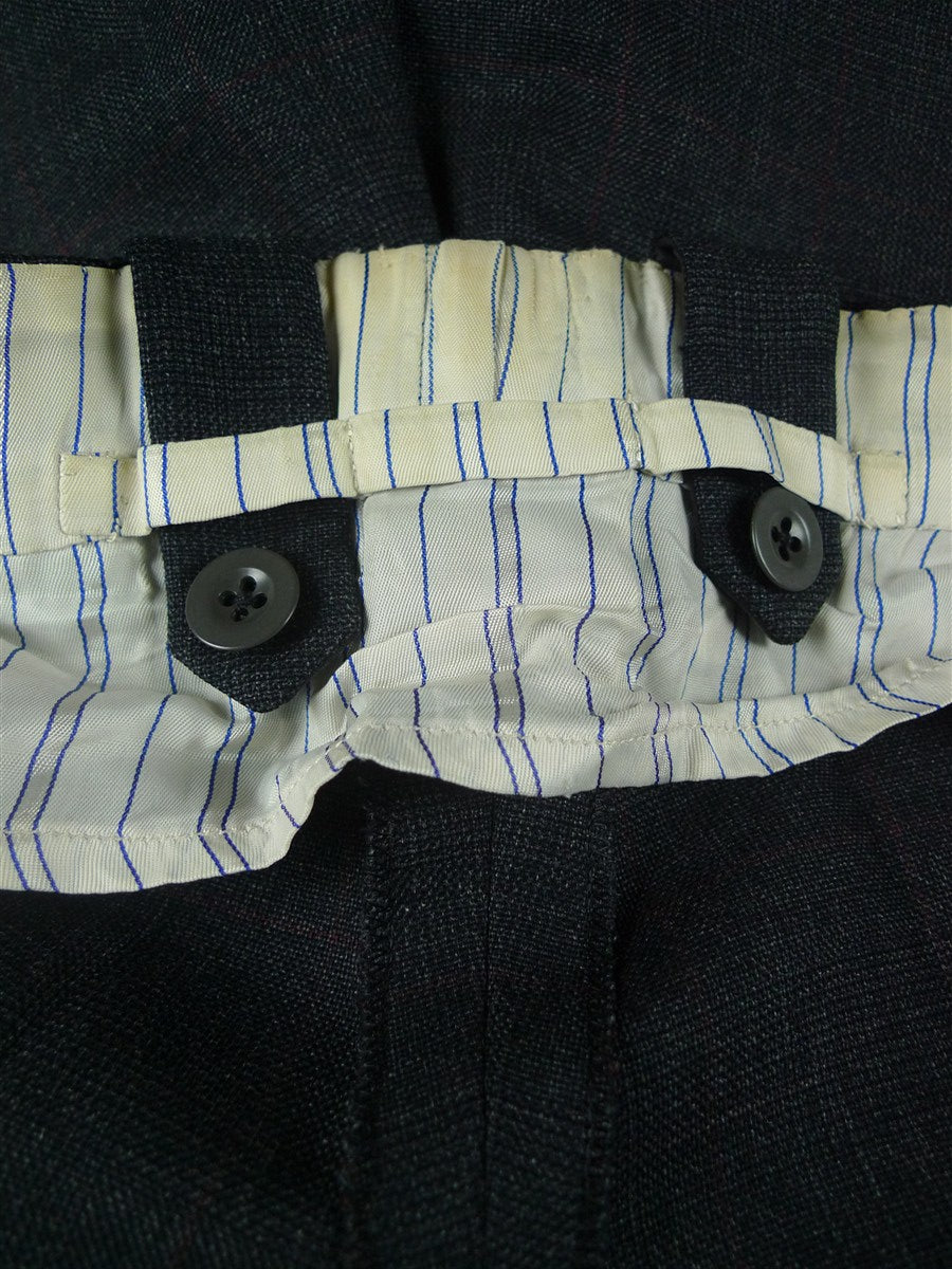 25/1101 dege & skinner 1999 savile row bespoke heavyweight grey red prince of wales check worsted d/b suit w/ 2 pair trs 45 regular to long