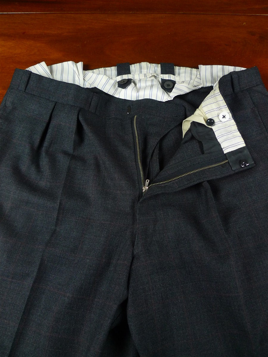 25/1101 dege & skinner 1999 savile row bespoke heavyweight grey red prince of wales check worsted d/b suit w/ 2 pair trs 45 regular to long