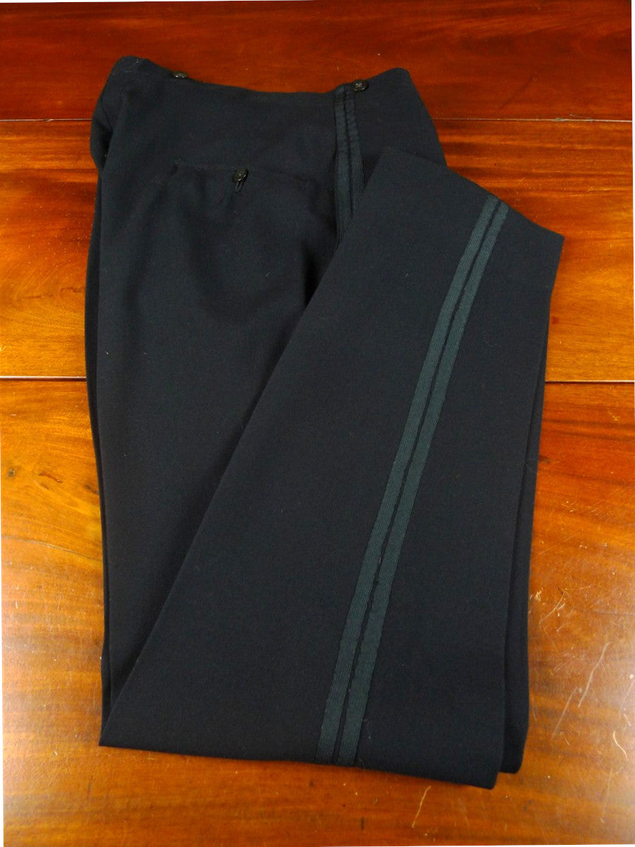 25/1200 vintage 1940s 1950s black barathea wool twin grosgrain stripe white-tie high-rise evening trouser for tails 30-34