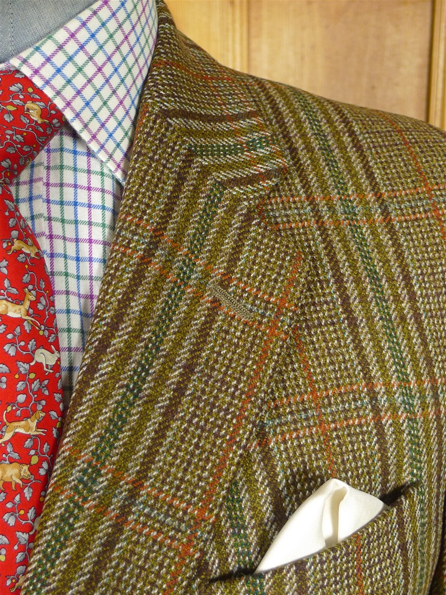 25/1096 immaculate vintage bladen supasax green / brown glen check tweed jacket 43 regular to long