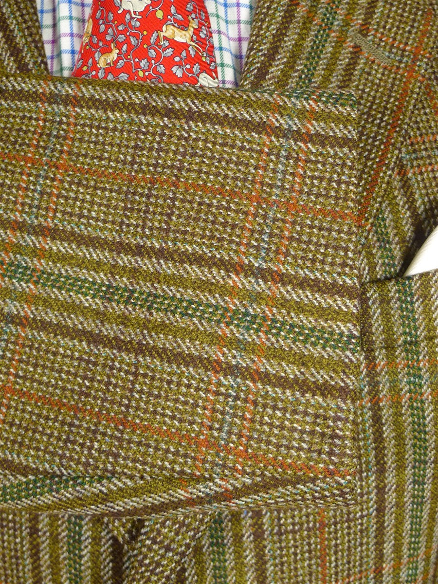 25/1096 immaculate vintage bladen supasax green / brown glen check tweed jacket 43 regular to long