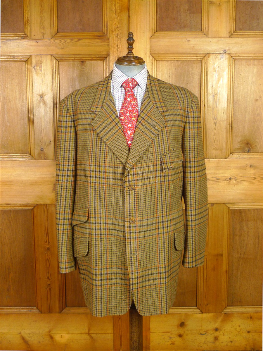 25/1111 vintage extra-heavy newbury bespoke glen check tweed hacking jacket 54 long