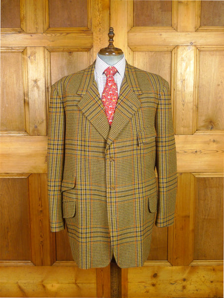 25/1111 vintage extra-heavy newbury bespoke glen check tweed hacking jacket 54 long