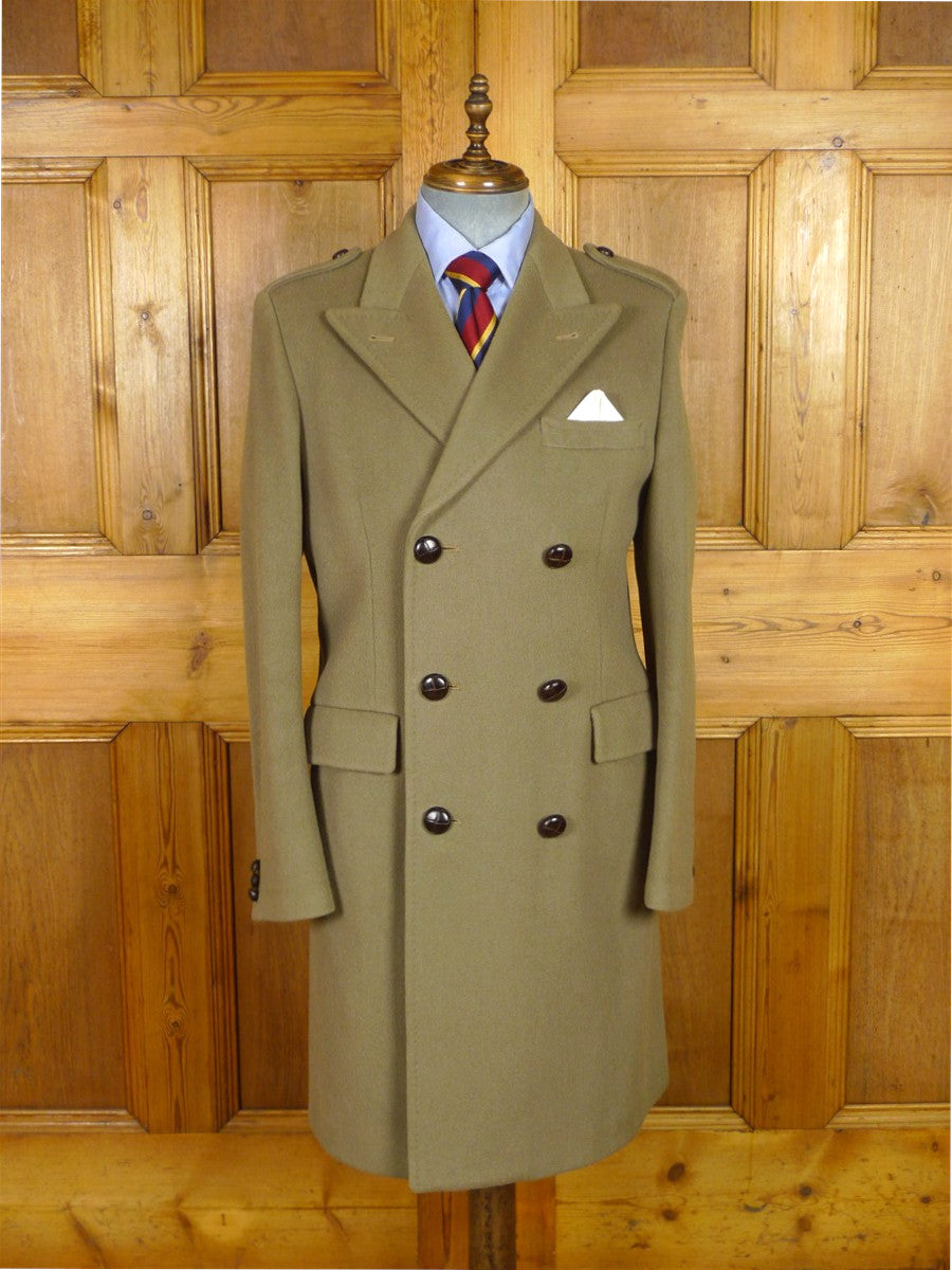 25/1108 immaculate vintage crombie melton wool british warm overcoat w/ leather buttons 40 regular