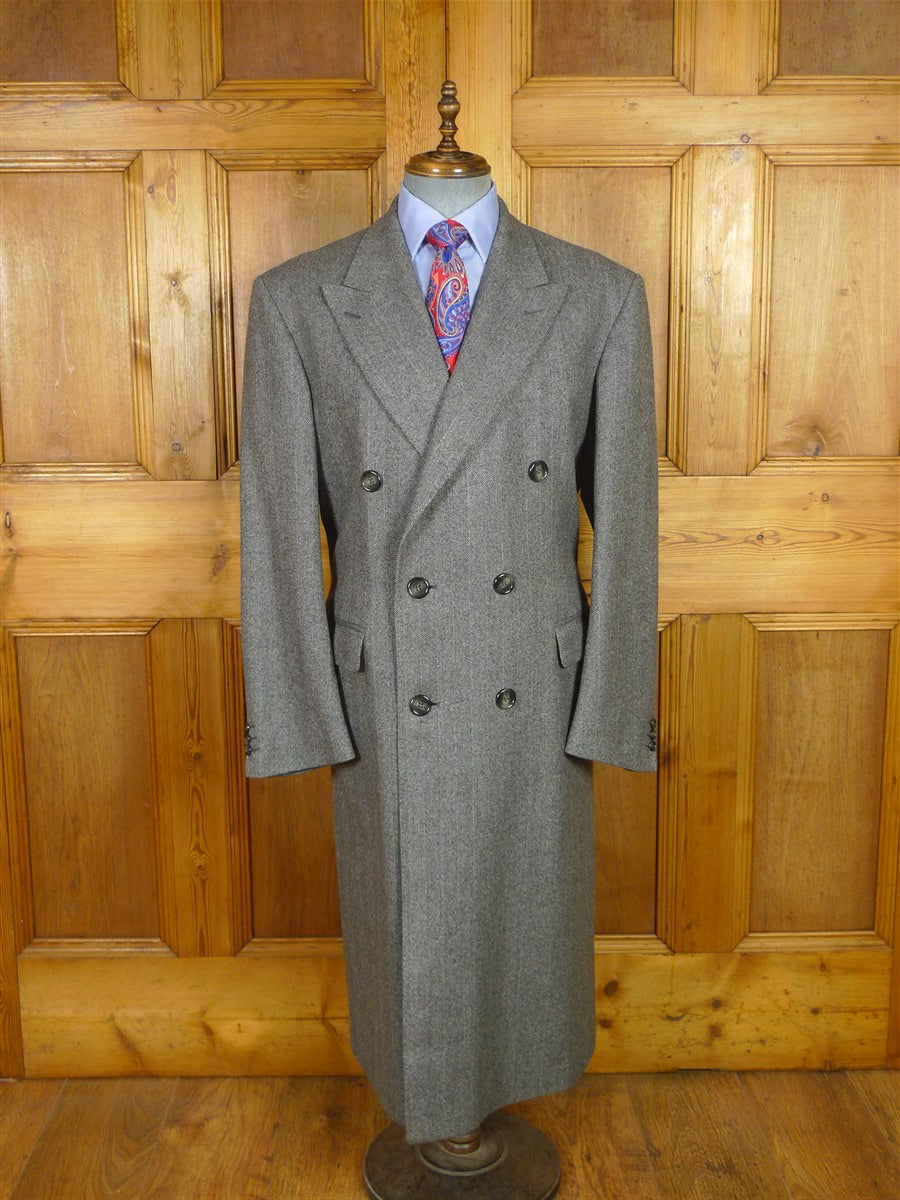 25/1115 superb immaculate vintage simpson of piccadilly grey herringbone d/b wool overcoat 44 long
