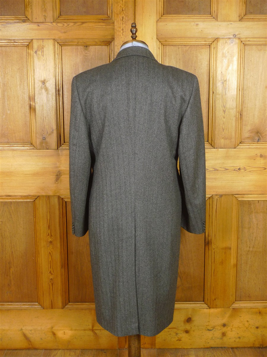 26/0016 vintage british grey herringbone d/b wool chesterfield coat overcoat 40