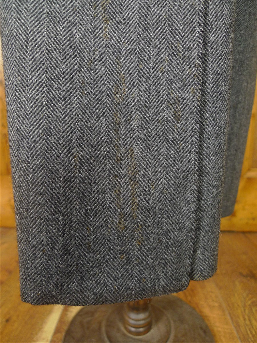 26/0016 vintage british grey herringbone d/b wool chesterfield coat overcoat 40