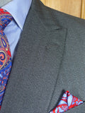 25/1134 dege & skinner 2002 savile row bespoke heavyweight grey herringbone worsted d/b suit w/ 2 pair trs 44 regular