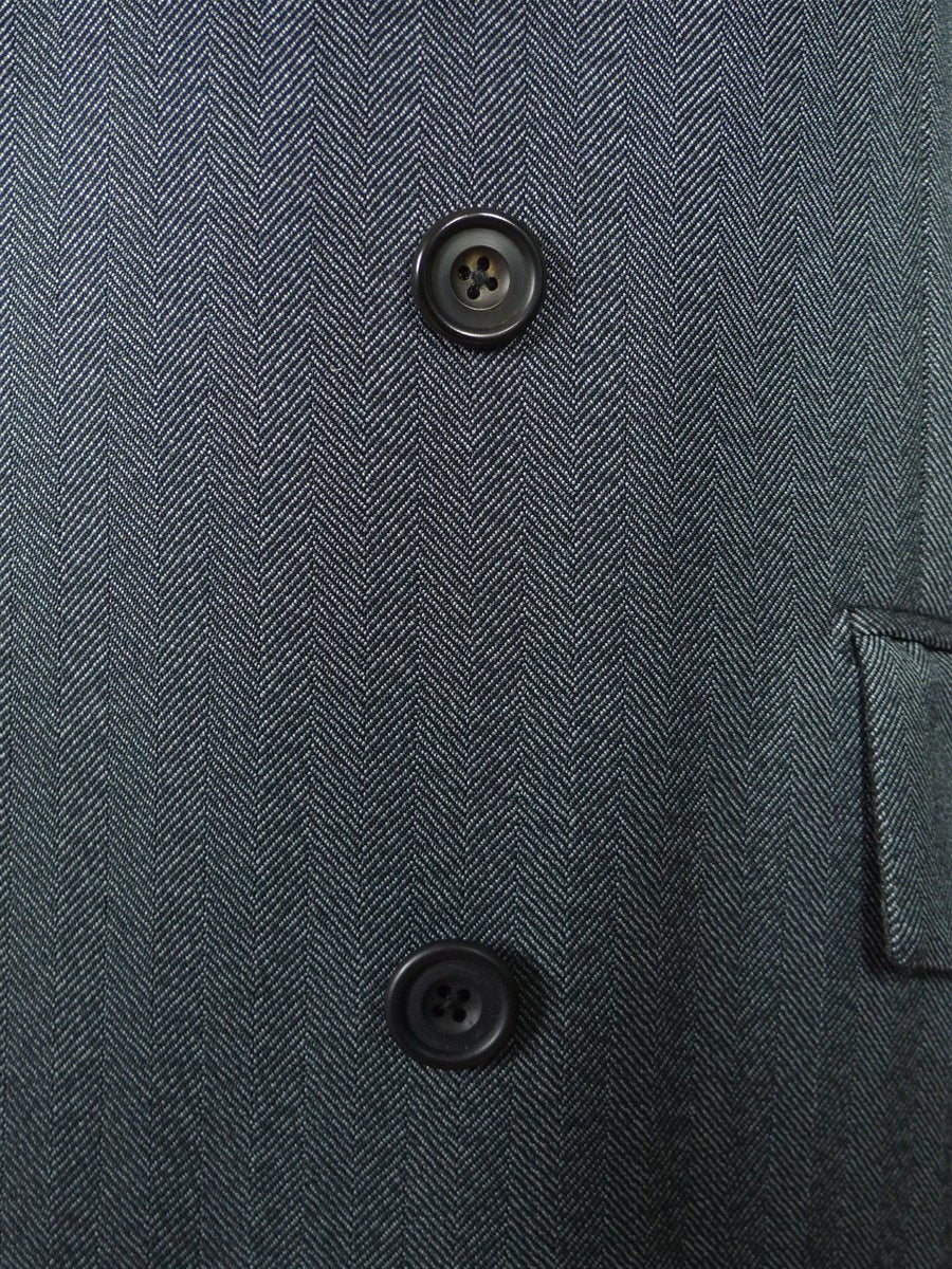 25/1134 dege & skinner 2002 savile row bespoke heavyweight grey herringbone worsted d/b suit w/ 2 pair trs 44 regular