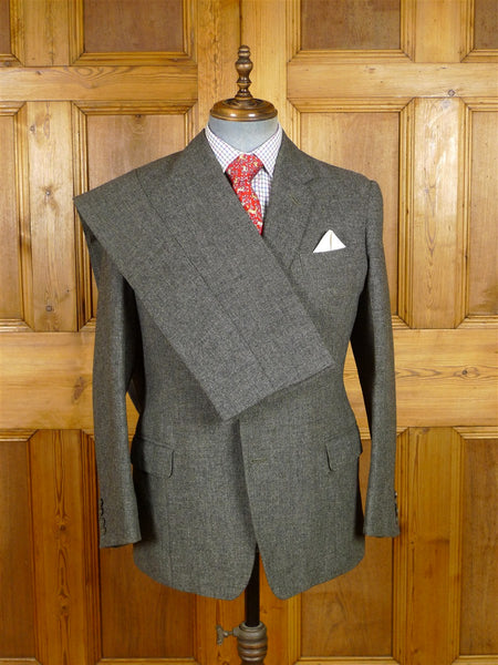 25/1136 wonderful vintage 1963 welsh & jefferies savile row bespoke heavyweight grey hopsack weave suit w/ silk linings 41 short to regular