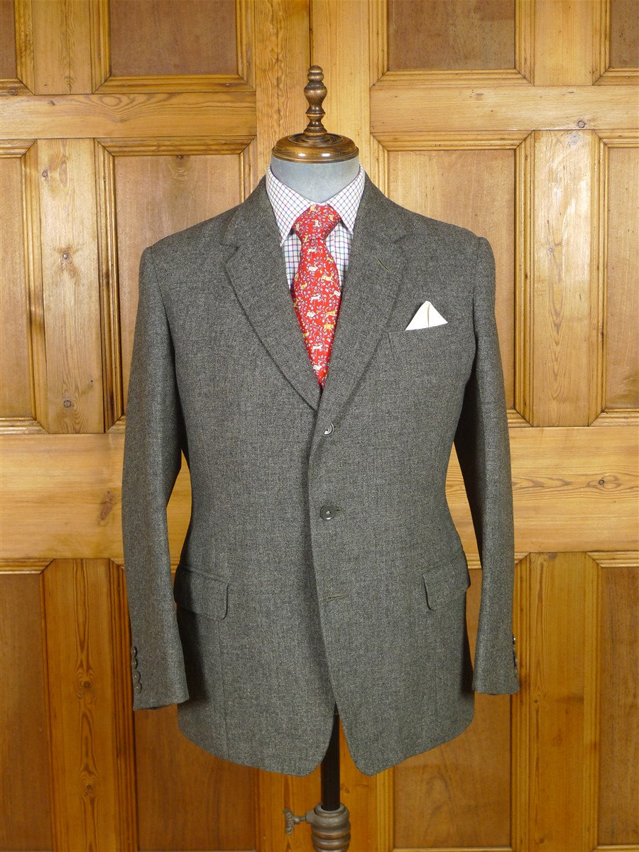 25/1136 wonderful vintage 1963 welsh & jefferies savile row bespoke heavyweight grey hopsack weave suit w/ silk linings 41 short to regular