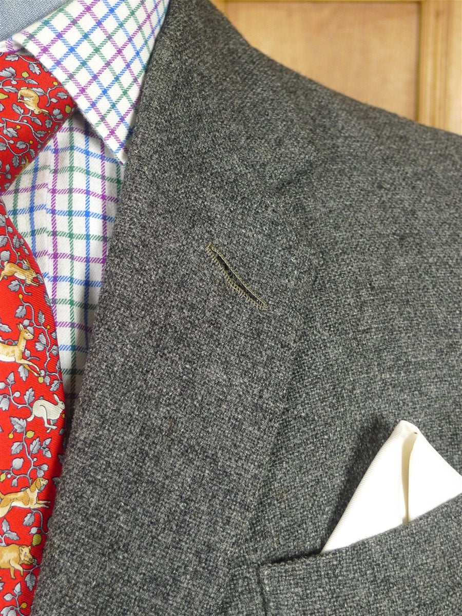 25/1136 wonderful vintage 1963 welsh & jefferies savile row bespoke heavyweight grey hopsack weave suit w/ silk linings 41 short to regular