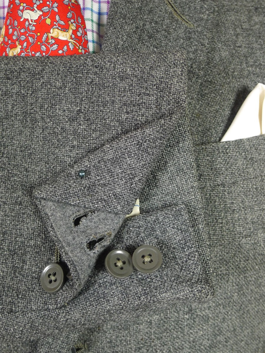 25/1136 wonderful vintage 1963 welsh & jefferies savile row bespoke heavyweight grey hopsack weave suit w/ silk linings 41 short to regular