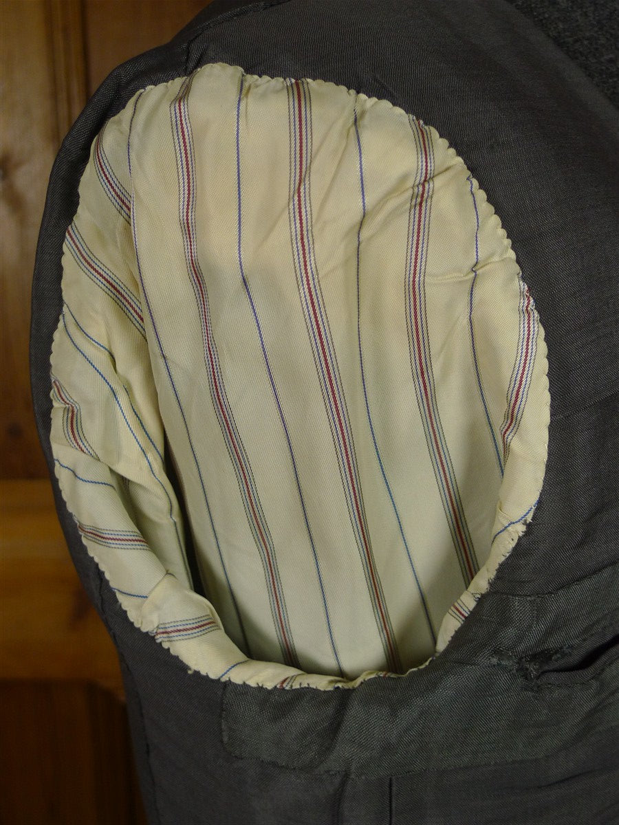 25/1136 wonderful vintage 1963 welsh & jefferies savile row bespoke heavyweight grey hopsack weave suit w/ silk linings 41 short to regular