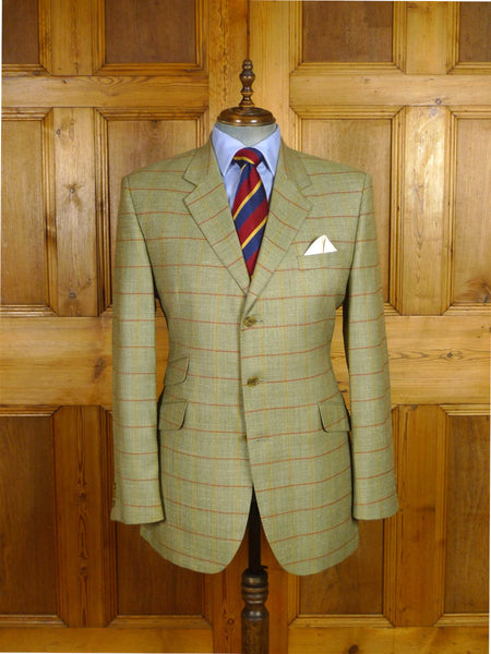 25/1130 near immaculate daks wool silk & linen green wp check sports jacket blazer 42 long