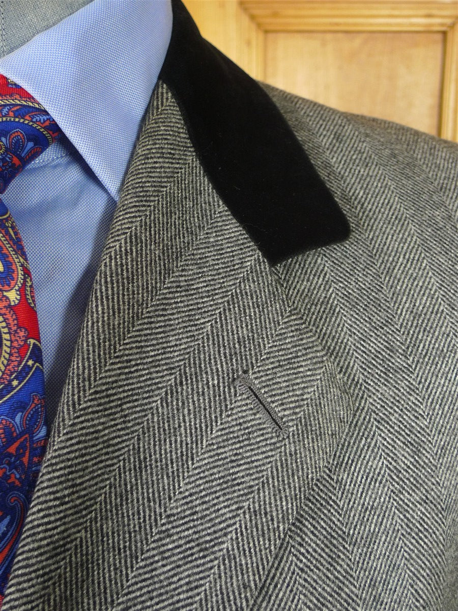 25/1139 superb vintage british grey herringbone wool chesterfield coat overcoat 40-42