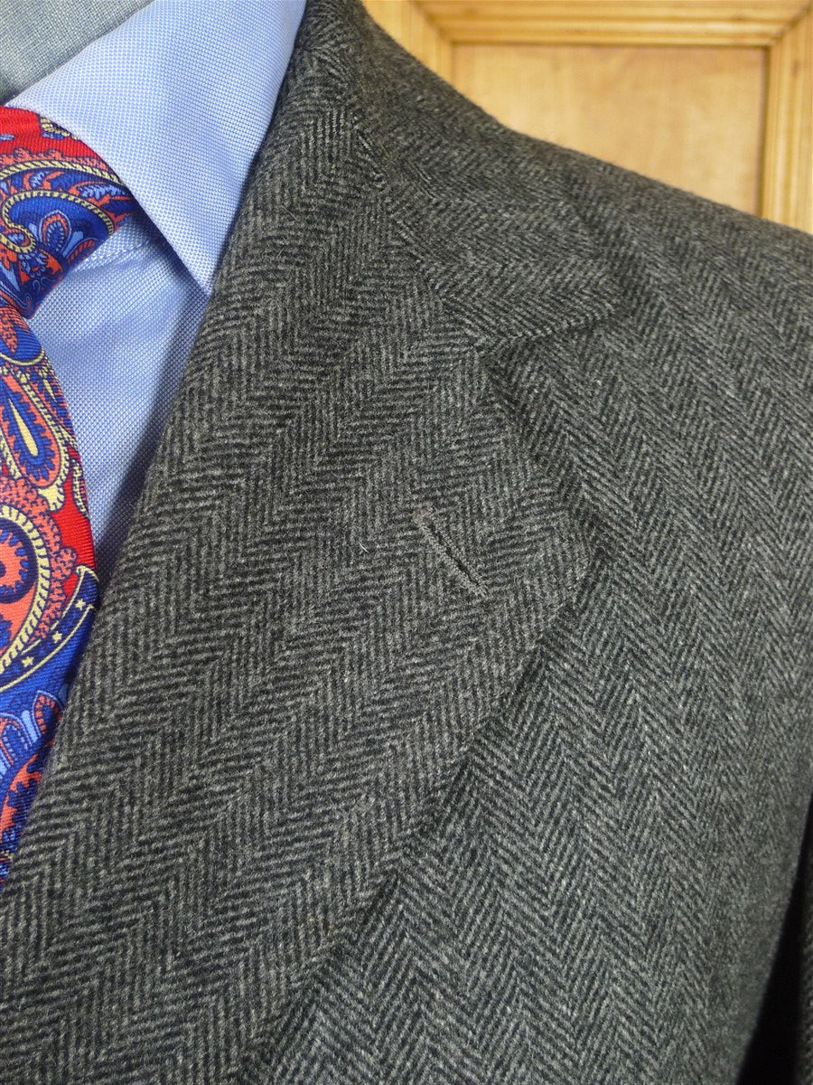 25/1141 near immaculate vintage british grey herringbone chesterfield coat overcoat 38 regular