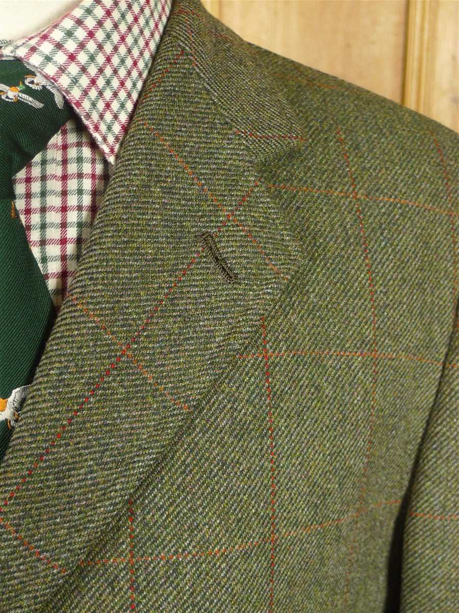 25/1147 wonderful vintage bepsoke tailored john g hardy green wp check tweed half-norfolk jacket w/ ghillie collar 38 regular