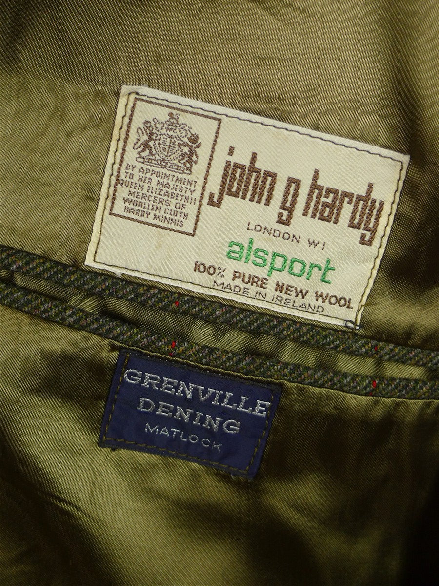 25/1147 wonderful vintage bepsoke tailored john g hardy green wp check tweed half-norfolk jacket w/ ghillie collar 38 regular