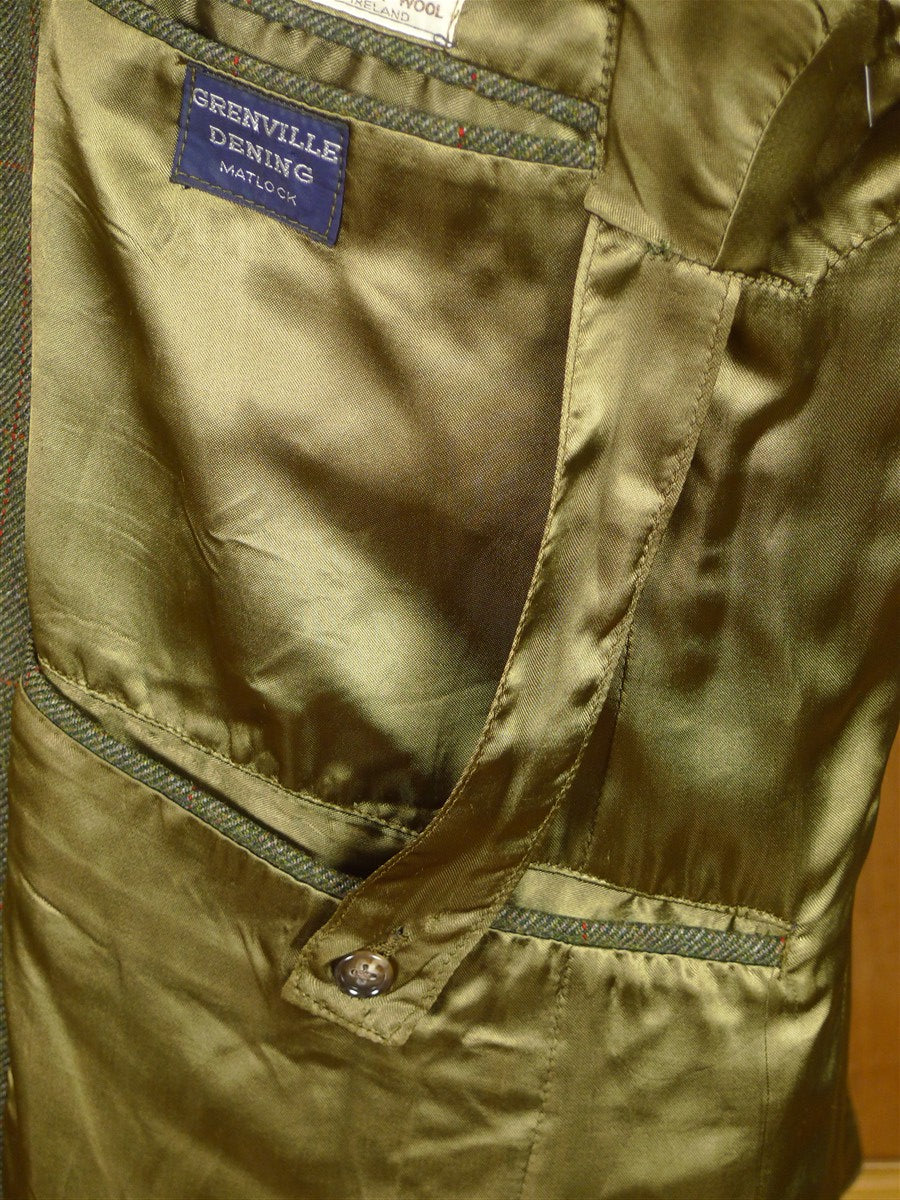 25/1147 wonderful vintage bepsoke tailored john g hardy green wp check tweed half-norfolk jacket w/ ghillie collar 38 regular