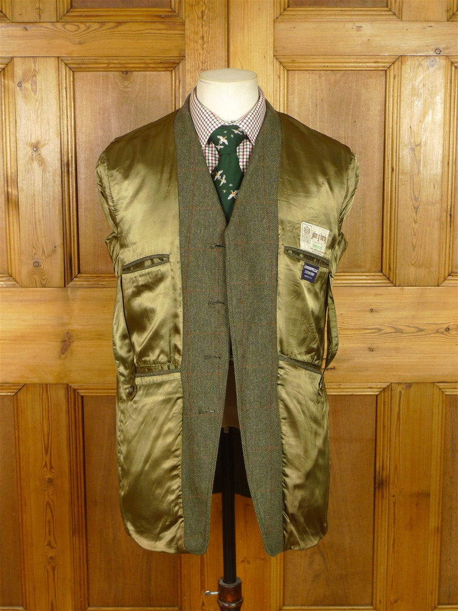 25/1147 wonderful vintage bepsoke tailored john g hardy green wp check tweed half-norfolk jacket w/ ghillie collar 38 regular
