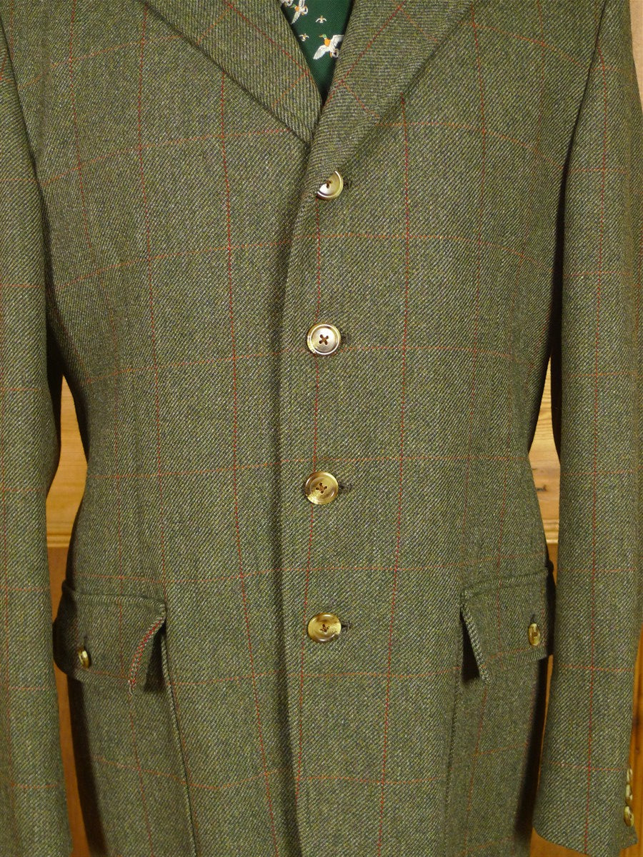 25/1147 wonderful vintage bepsoke tailored john g hardy green wp check tweed half-norfolk jacket w/ ghillie collar 38 regular