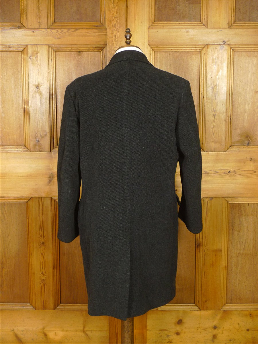 25/1138 genuine 1950s vintage heavyweight charcoal grey diagonal twill d/b overcoat coat 44