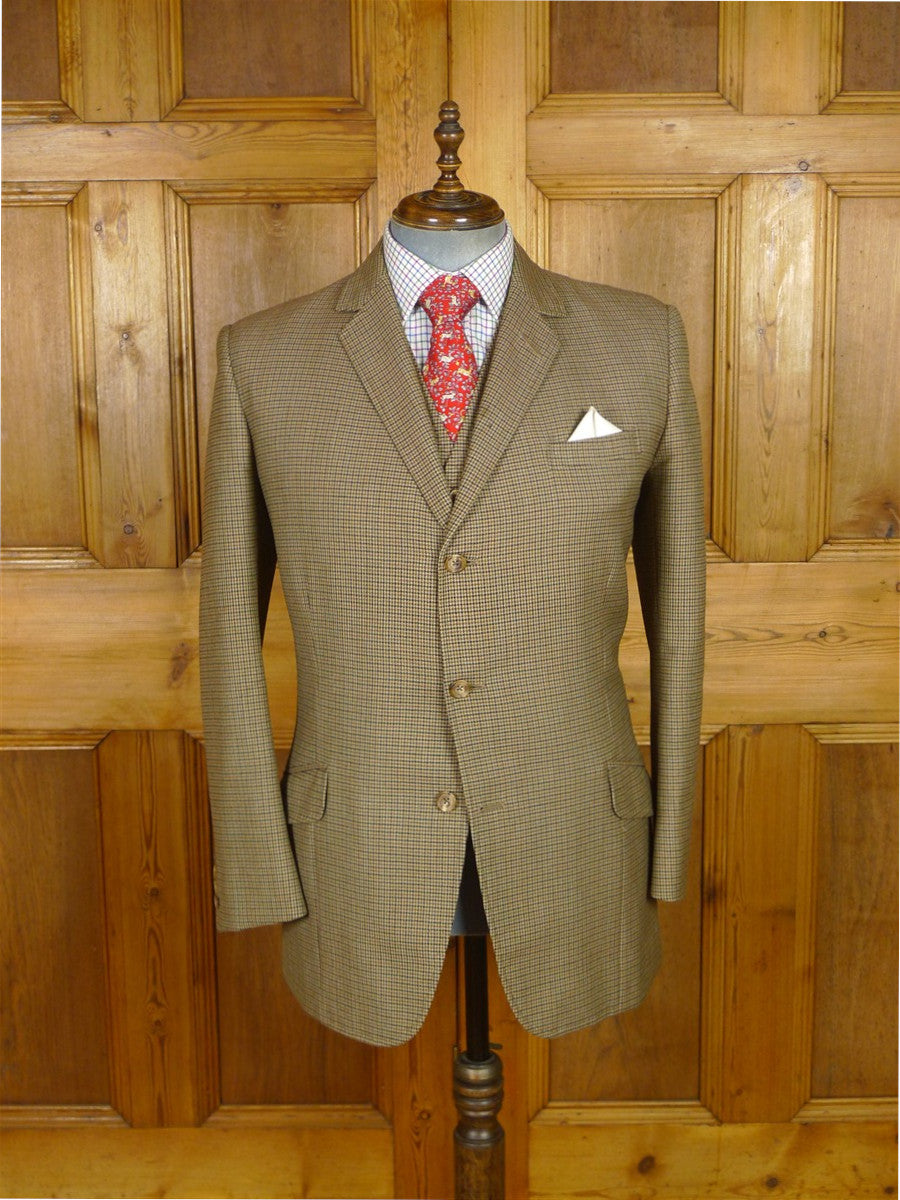 25/1171 superb 1974 vintage connock & lockie bespoke heavyweight worsted 3-piece beige brown gun check town & country suit 41 long