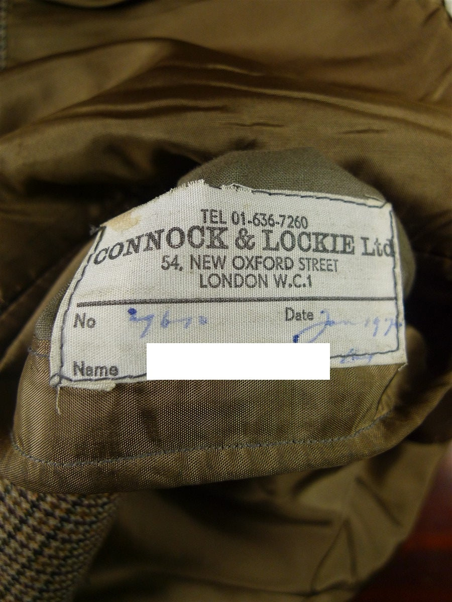 25/1171 superb 1974 vintage connock & lockie bespoke heavyweight worsted 3-piece beige brown gun check town & country suit 41 long