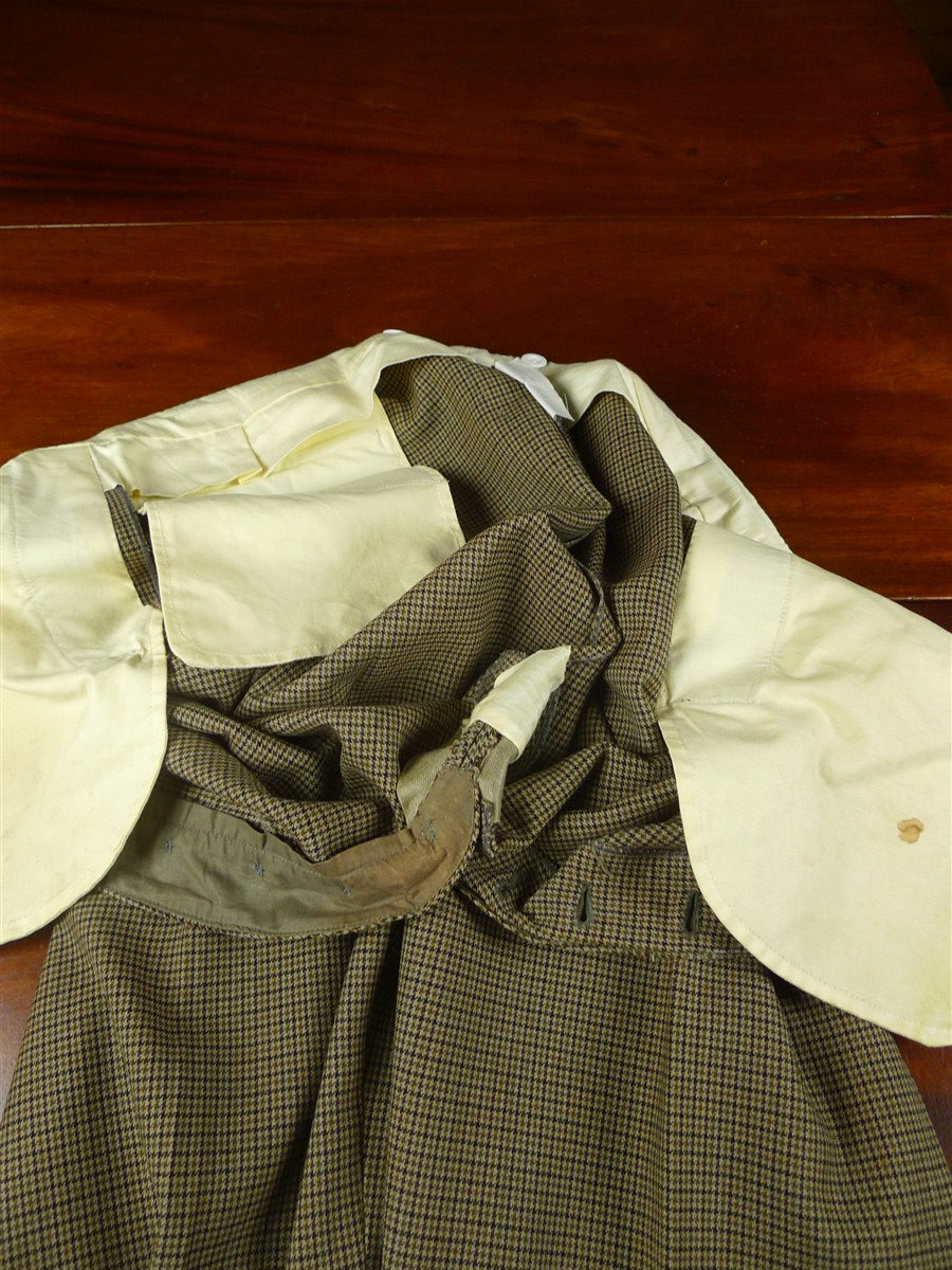 25/1171 superb 1974 vintage connock & lockie bespoke heavyweight worsted 3-piece beige brown gun check town & country suit 41 long