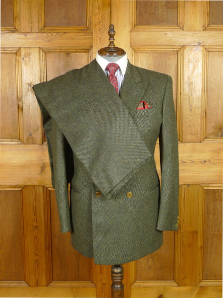 25/1172 exceptional vintage tommy nutter savile row cashmere-lana green barleycorn weave 3-piece suit 41 regular