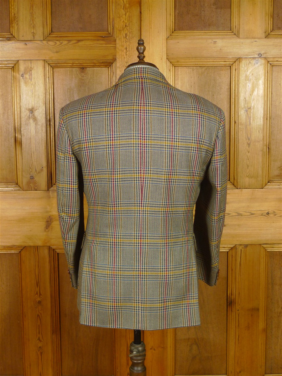 25/1161 vintage daks glen check wool tweed sports jacket w/ 'dd' leather buttons 42 short to regular