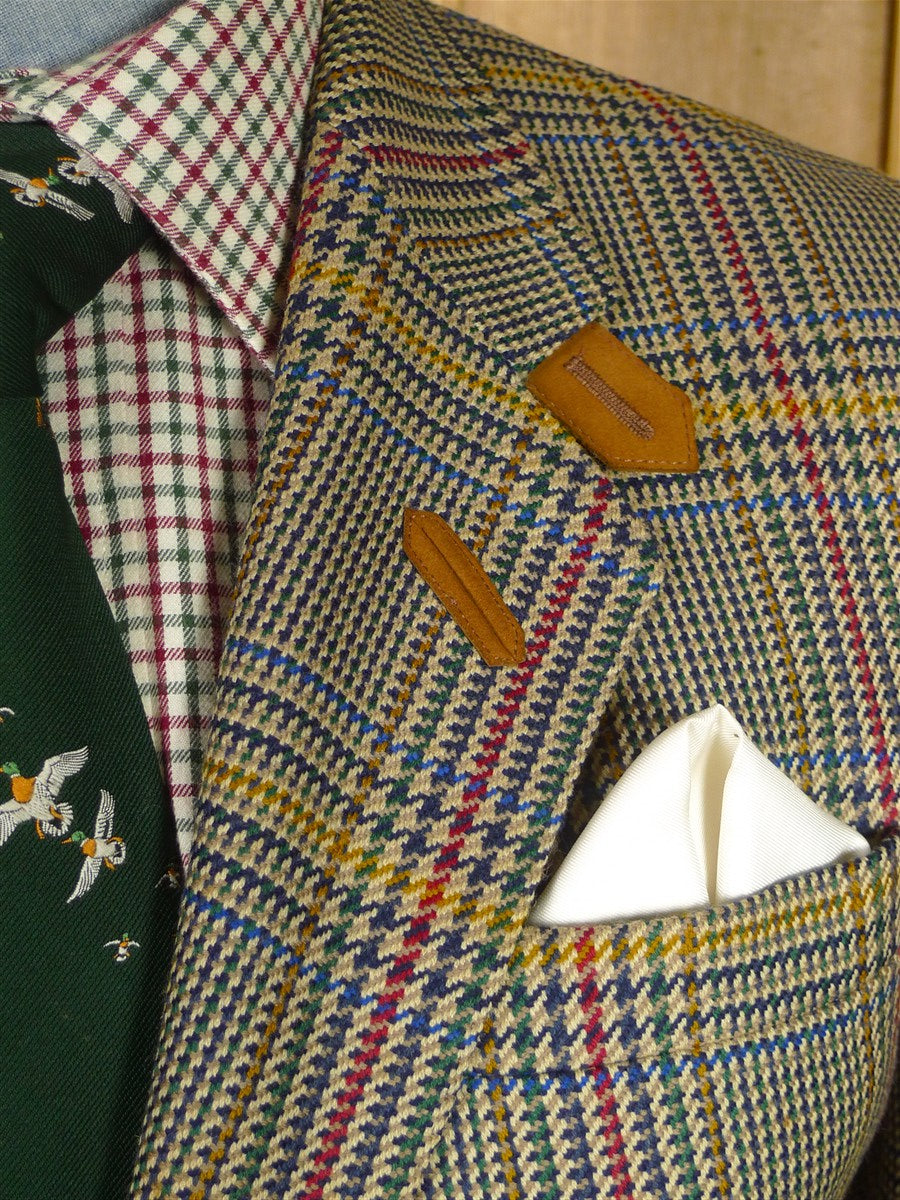 25/1161 vintage daks glen check wool tweed sports jacket w/ 'dd' leather buttons 42 short to regular