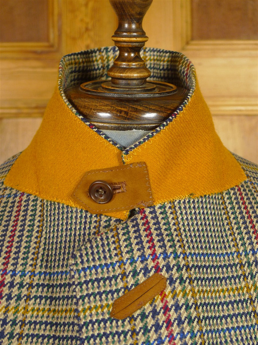25/1161 vintage daks glen check wool tweed sports jacket w/ 'dd' leather buttons 42 short to regular