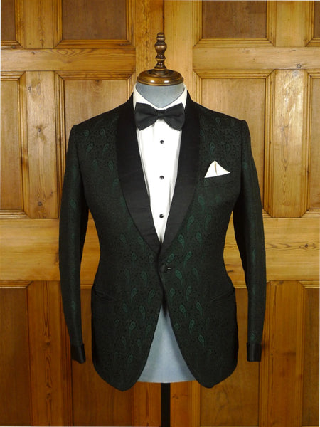25/1155 beautiful 1968 vintage harrods bespoke tailor silk paisley dinner jacket w/ silk shawl lapel 37 short