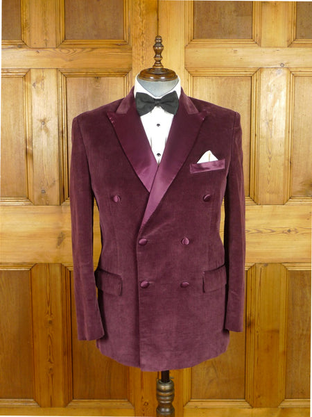 25/1163 wonderful vintage bespoke plum burgundy corduroy / silk lapel smoking jacket 41 regular