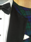 25/1154 wonderful vintage british black watch tartan dinner jacket w/ satin facings 41 regular