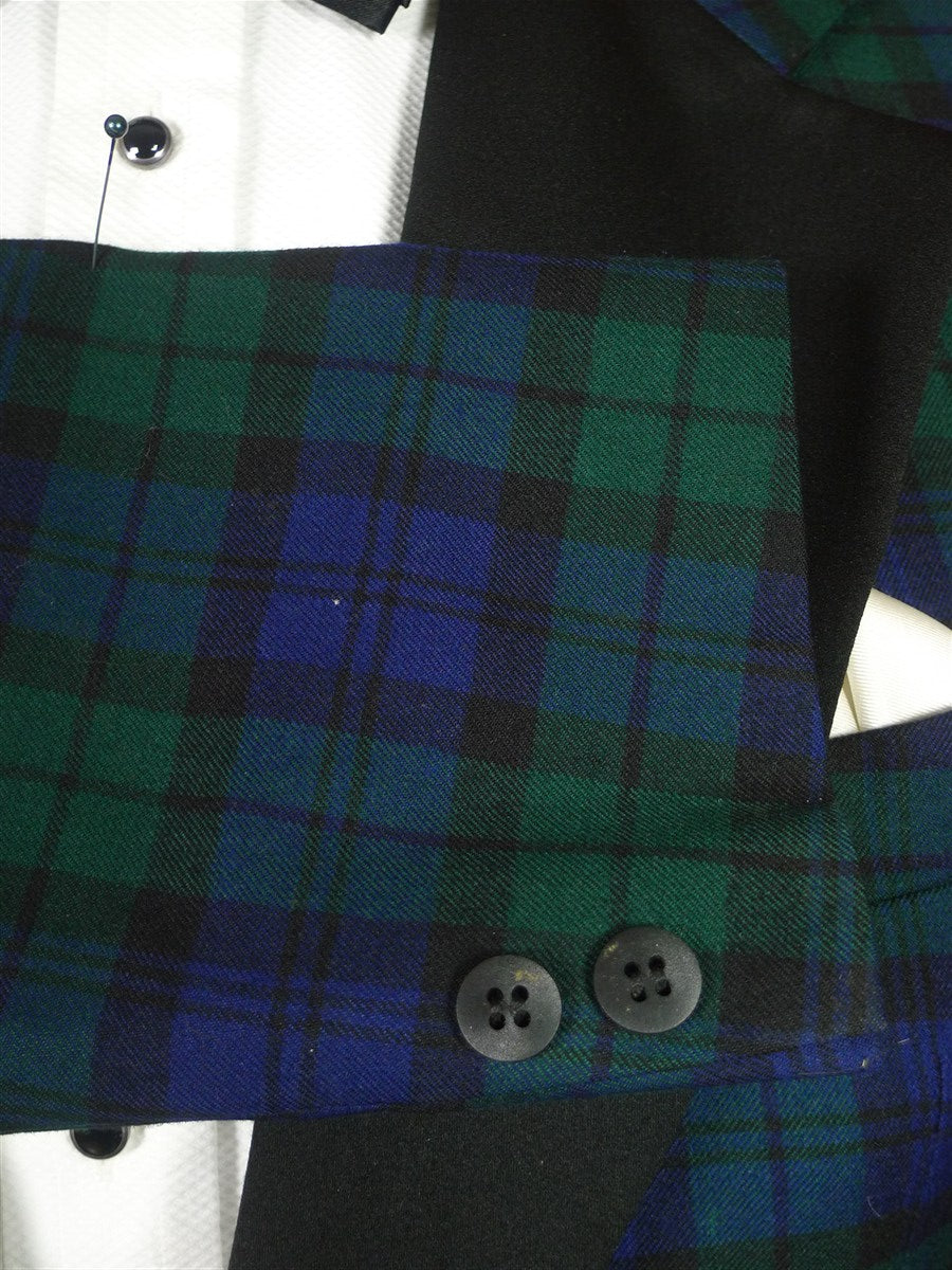25/1154 wonderful vintage british black watch tartan dinner jacket w/ satin facings 41 regular