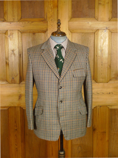 25/1164 immaculate vintage john g hardy bespoke tailored brown gun check tweed jacket w/ besom flap top pocket 42 short